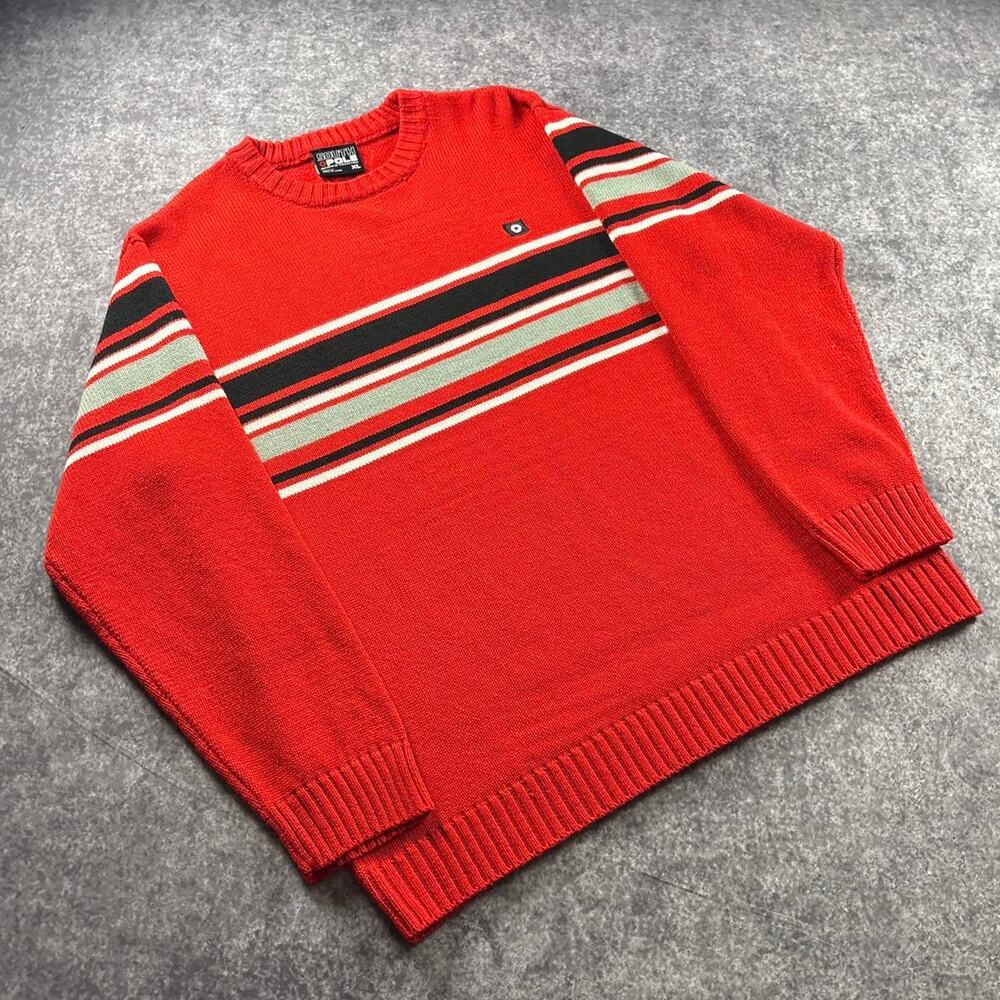 Vintage Southpole Sweater Men’s XL Red Striped Knit Y2K Hip Hop Crewneck